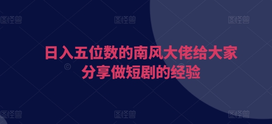 日入五位数的南风大佬给大家分享做短剧的经验-创客资源阁