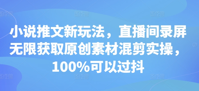 小说推文新玩法，直播间录屏无限获取原创素材混剪实操，100%可以过抖-创客资源阁