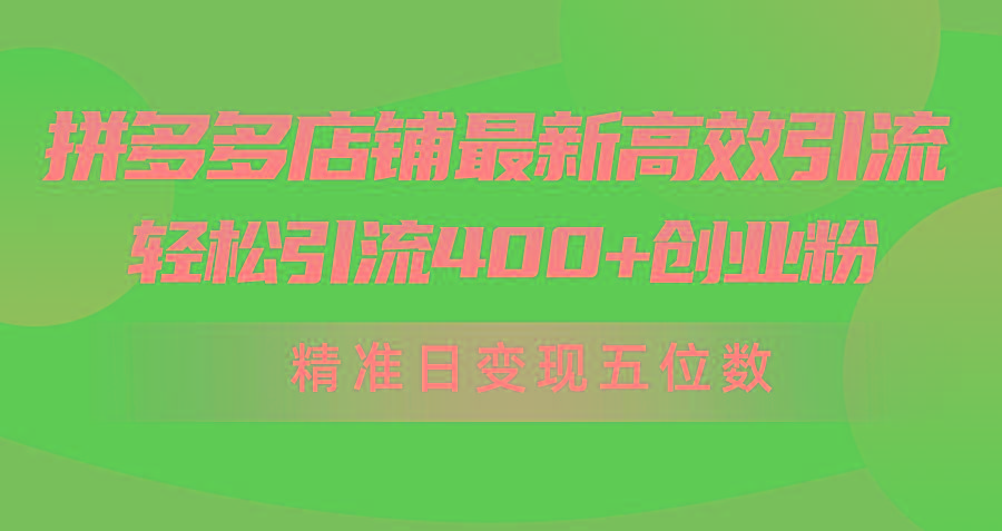 (10041期)拼多多店铺最新高效引流术，轻松引流400+创业粉，精准日变现五位数！-创客资源阁