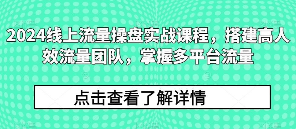 2024线上流量操盘实战课程，搭建高人效流量团队，掌握多平台流量-创客资源阁