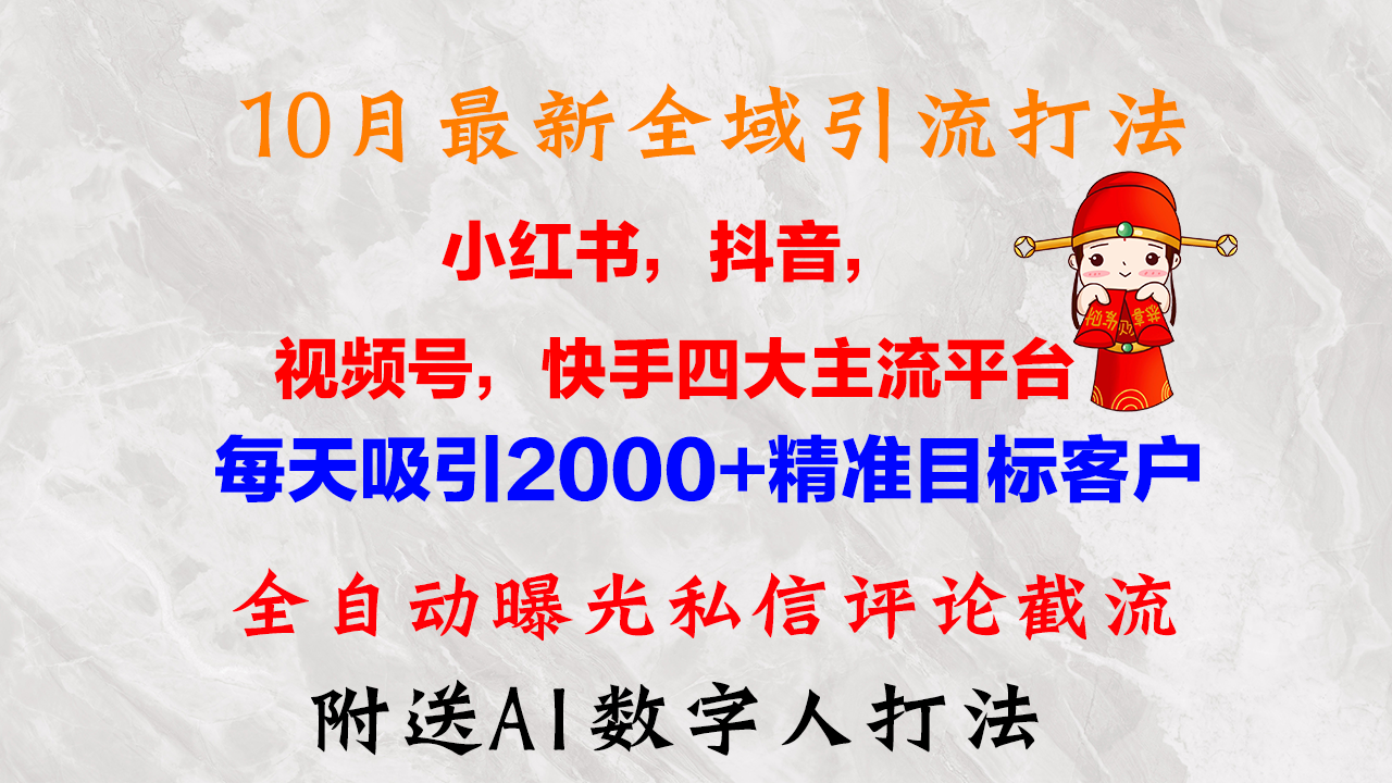 10月最新小红书，抖音，视频号，快手四大平台全域引流，，每天吸引2000…-创客资源阁
