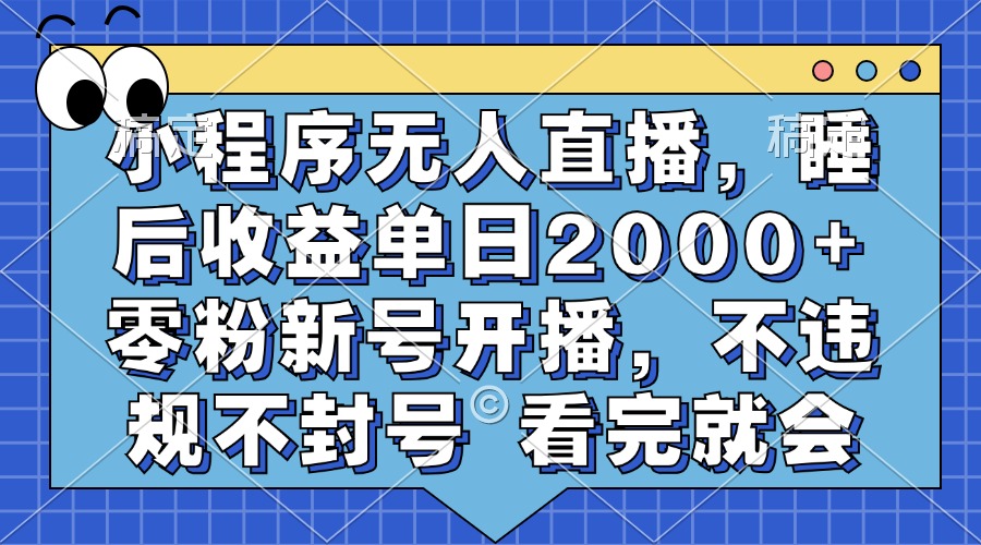 小程序无人直播，睡后收益单日2000+ 零粉新号开播，不违规不封号 看完就会-创客资源阁