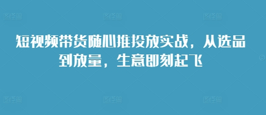 短视频带货随心推投放实战，从选品到放量，生意即刻起飞-创客资源阁