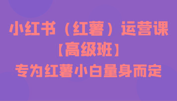 小红书(红薯)运营课【高级班】，专为红薯小白量身而定(42节课)-创客资源阁