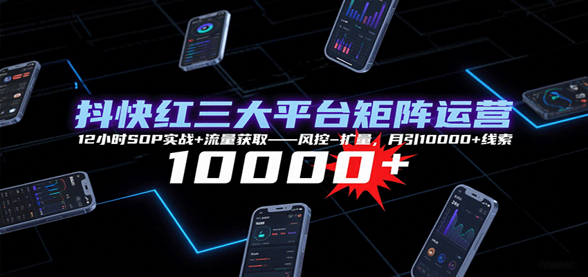 抖快红三大平台矩阵运营，12小时SOP实战+流量获取-风控-扩量，月引10000+线索-破局灯塔