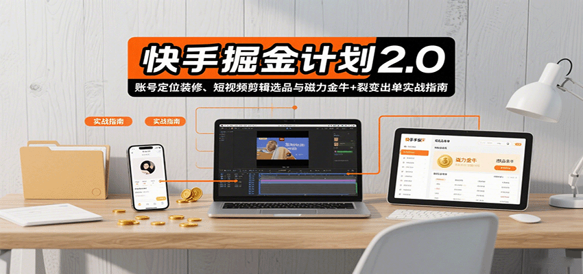 快手掘金计划2.0，账号定位装修、短视频剪辑选品与磁力金牛+裂变出单实战指南-破局灯塔