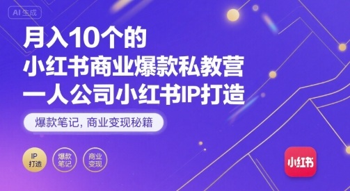 月入10个的小红书商业爆款私教营，一人公司小红书IP打造，爆款笔记，商业变现秘籍-破局灯塔