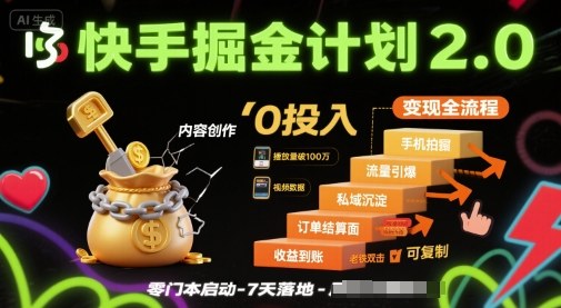快手掘金计划2.0，快手电商变现全流程，简单可复制，0投入-破局灯塔