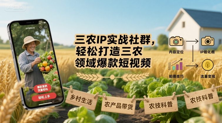 三农IP实战社群，轻松打造三农领域爆款短视频-破局灯塔