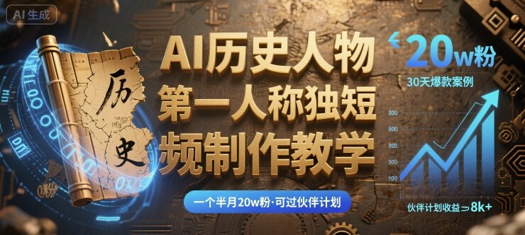 最新AI历史人物第一人称独白短视频制作教学，一个半月20w粉，可过伙伴计划-破局灯塔