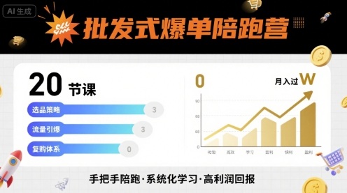 批发式爆单陪跑营，20节课带你实现批发式爆单，带你经松月入过W-破局灯塔