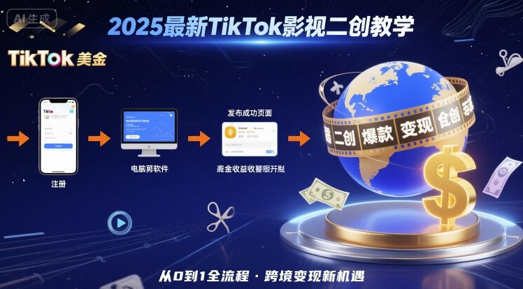 2025年最新TikTok影视二创教学，从注册到发布撸美金全流程，跨境变现新机遇-破局灯塔