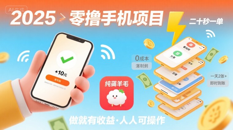 2025年零撸手机项目，二十秒一单，纯薅羊毛 一天2张+做就有-破局灯塔