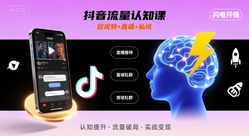 抖音流量认知课，短视频+直播+私域，认知提升，闪电开悟-破局灯塔