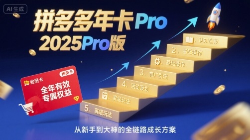 拼多多年卡2025Pro版，五大板块从认知到基础、从推广到活动、从活动到玩法-破局灯塔