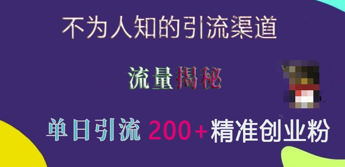 不为人知的引流渠道，流量揭秘，实测单日引流200+精准创业粉【揭秘】-创客资源阁