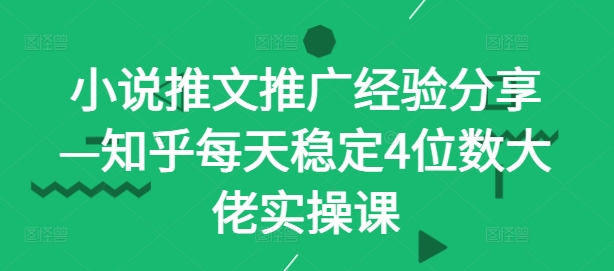 小说推文推广经验分享—知乎每天稳定4位数大佬实操课-创客资源阁