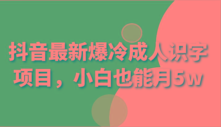 抖音最新爆冷成人识字项目，小白也能月5w-创客资源阁