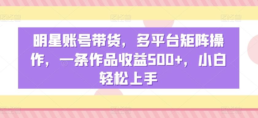 明星账号带货，多平台矩阵操作，一条作品收益500+，小白轻松上手【揭秘】-创客资源阁