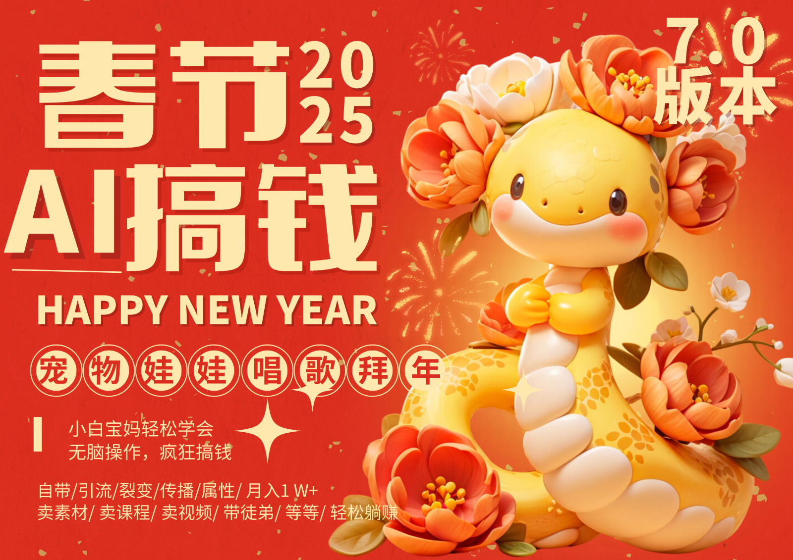 AI春节搞钱7.0升级版 蝴蝶号超火爆萌宠唱歌拜年 AI一键制作 批量出内容 春节做…-创客资源阁