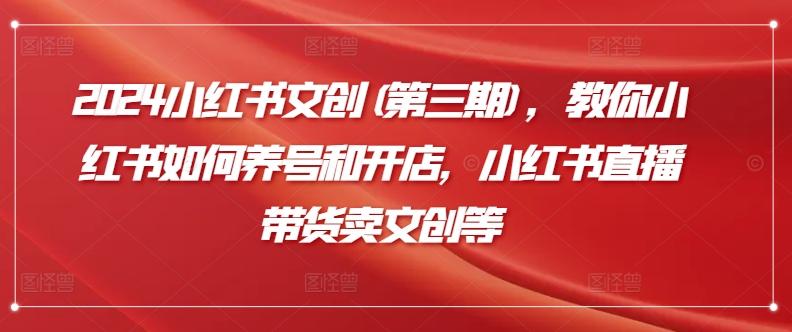 2024小红书文创(第三期)，教你小红书如何养号和开店，小红书直播带货卖文创等-创客资源阁