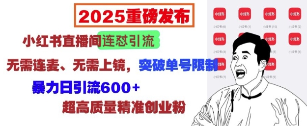 2025重磅发布：小红书直播间连怼引流，无需连麦、无需上镜，突破单号限制，暴力日引流600+-创客资源阁