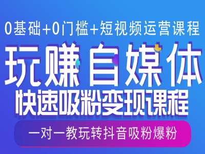 0基础+0门槛+短视频运营课程，玩赚自媒体快速吸粉变现课程，一对一教玩转抖音吸粉爆粉-创客资源阁