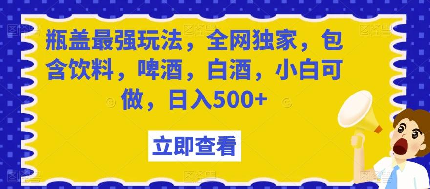 瓶盖最强玩法，全网独家，包含饮料，啤酒，白酒，小白可做，日入500+【揭秘】-创客资源阁
