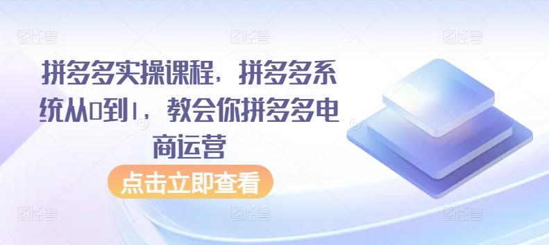 拼多多实操课程，拼多多系统从0到1，教会你拼多多电商运营-创客资源阁