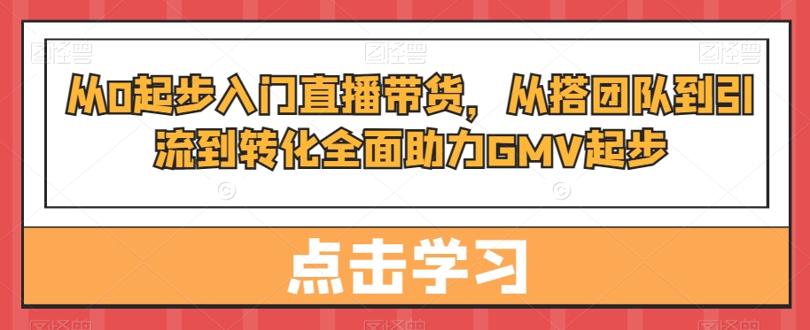 从0起步入门直播带货，​从搭团队到引流到转化全面助力GMV起步-创客资源阁