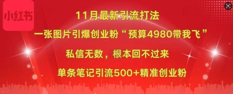 小红书11月最新图片打粉，一张图片引爆创业粉，“预算4980带我飞”，单条引流500+精准创业粉-创客资源阁