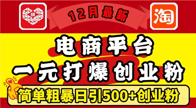 12月最新：电商平台1元打爆创业粉，简单粗暴日引500+精准创业粉，轻松月入过W【揭秘】-创客资源阁