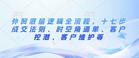 外贸底层逻辑全流程，十七步成交法则、时空角逼单、客户挖潜、客户维护等-创客资源阁