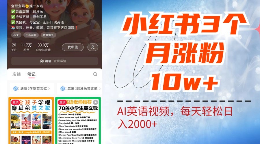 小红书三个月涨粉10W，AI英语视频0成本制作，每天轻松日入2000+-创客资源阁