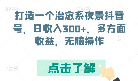 打造一个治愈系夜景抖音号，日收入300+，多方面收益，无脑操作【揭秘】-创客资源阁
