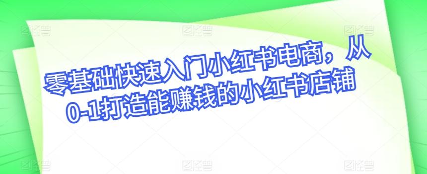 零基础快速入门小红书电商，从0-1打造能赚钱的小红书店铺-创客资源阁