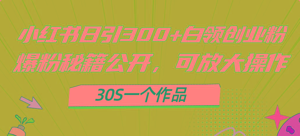小红书日引300+高质白领创业粉，可放大操作，爆粉秘籍！30s一个作品-创客资源阁