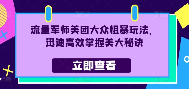 流量军师美团大众粗暴玩法，迅速高效掌握美大秘诀-创客资源阁