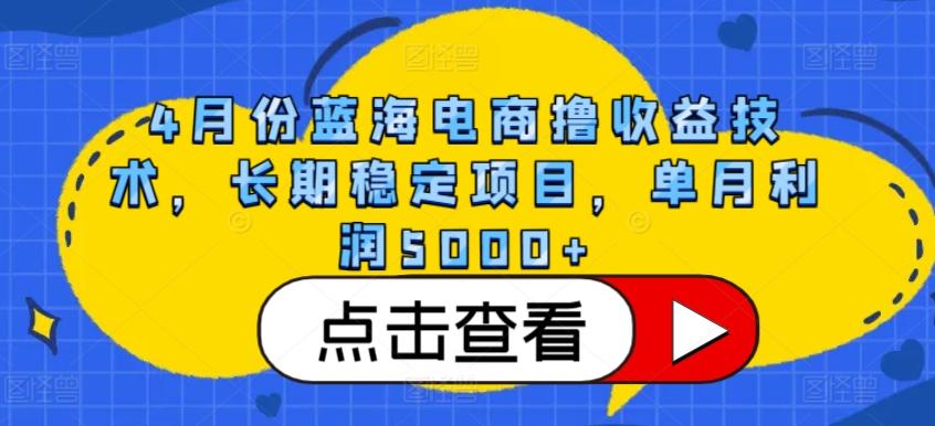 4月份蓝海电商撸收益技术，长期稳定项目，单月利润5000+【揭秘】-创客资源阁