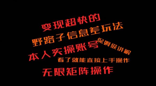 变现超快的野路子信息差玩法，本人实操账号保姆级讲解-创客资源阁