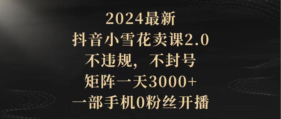 (9639期)2024最新抖音小雪花卖课2.0 不违规 不封号 矩阵一天3000+一部手机0粉丝开播-创客资源阁
