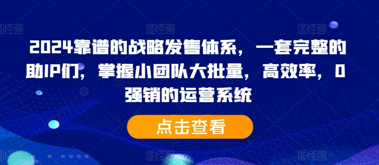 2024靠谱的战略发售体系，一套完整的助IP们，掌握小团队大批量，高效率，0 强销的运营系统-创客资源阁