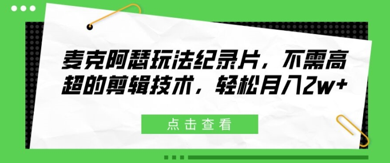 麦克阿瑟玩法纪录片，不需高超的剪辑技术，轻松月入2w+【揭秘】-创客资源阁