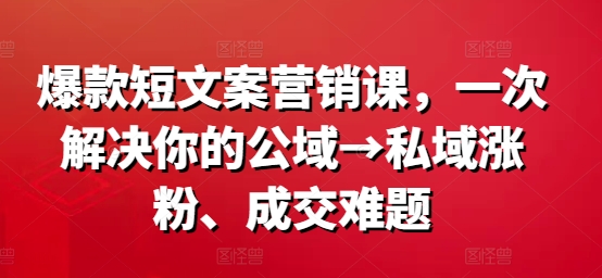 爆款短文案营销课，一次解决你的公域→私域涨粉、成交难题-创客资源阁