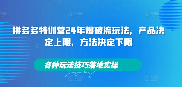 拼多多特训营24年爆破流玩法，产品决定上限，方法决定下限，各种玩法技巧落地实操-创客资源阁