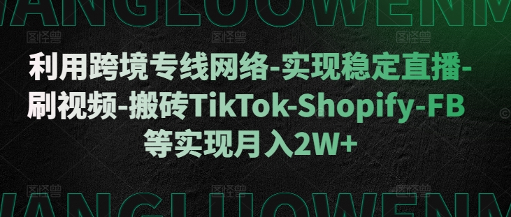 利用跨境专线网络-实现稳定直播-刷视频-搬砖TikTok-Shopify-FB等实现月入2W+【揭秘】-创客资源阁