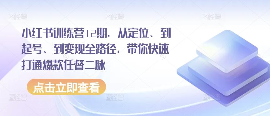 小红书训练营12期，从定位、到起号、到变现全路径，带你快速打通爆款任督二脉-创客资源阁