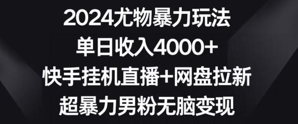 2024尤物暴力玩法，单日收入4000+，快手挂机直播+网盘拉新，超暴力男粉无脑变现【揭秘】-创客资源阁