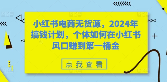 小红书电商无货源，2024年搞钱计划，个体如何在小红书风口赚到第一桶金-创客资源阁