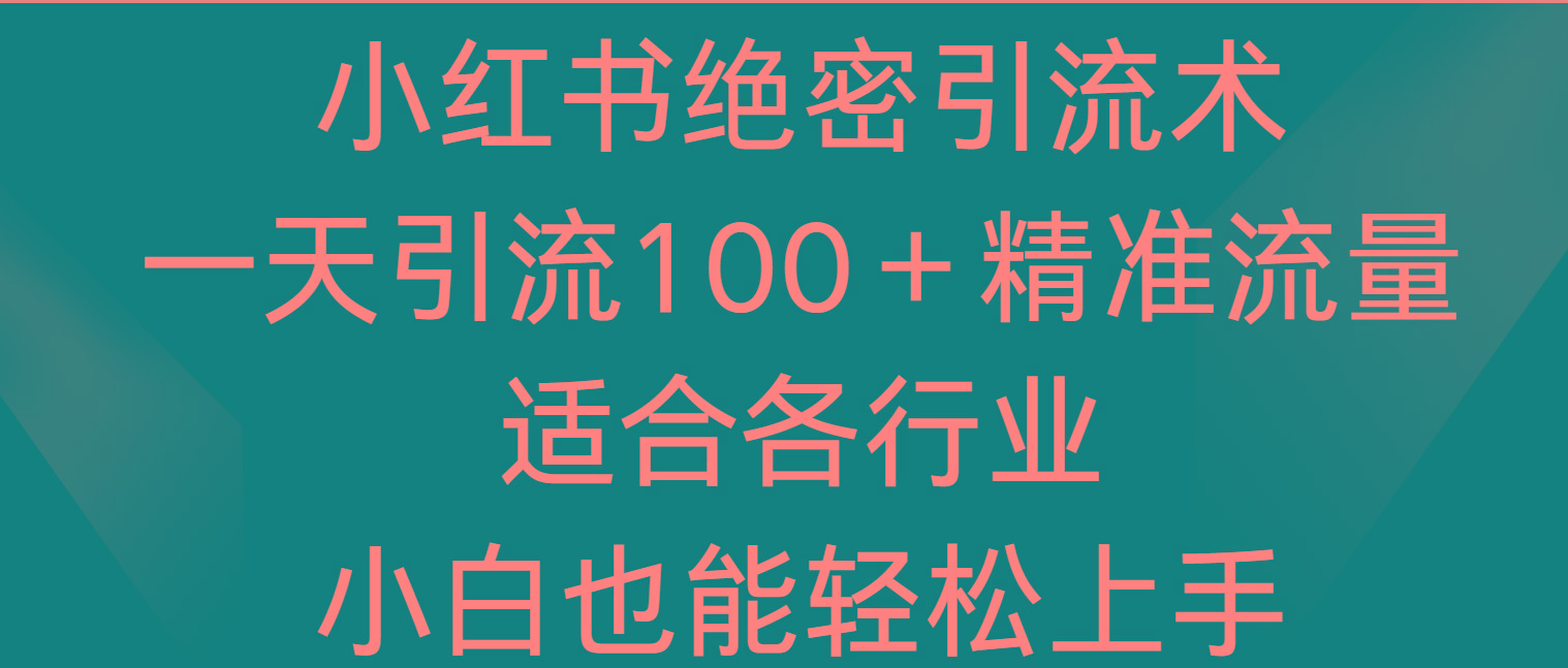 小红书绝密引流术，一天引流100＋精准流量，适合各个行业，小白也能轻松上手-创客资源阁